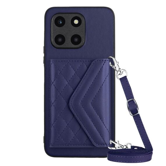 Custodia per telefono RFID con struttura rombica per Honor X6a con cordino lungo (viola scuro)