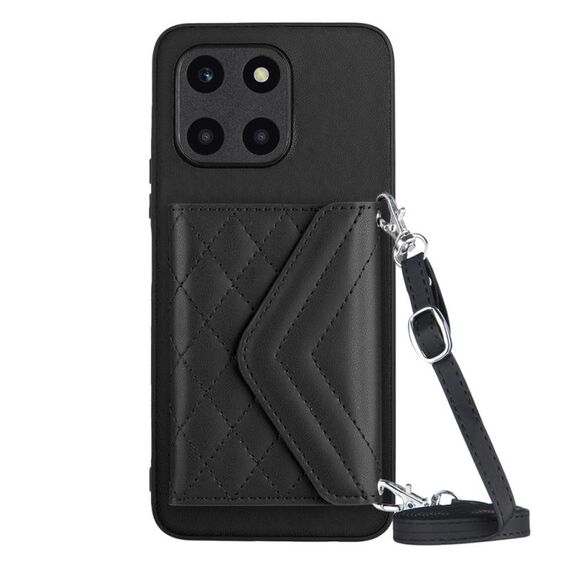 Custodia per telefono RFID con struttura rombica per Honor X6a con cordino lungo (nero)