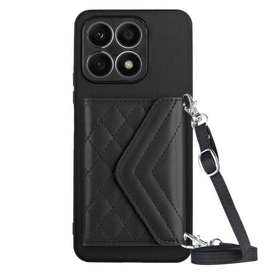 Custodia per telefono RFID con struttura rombica per Honor X8a con cordino lungo (nero)