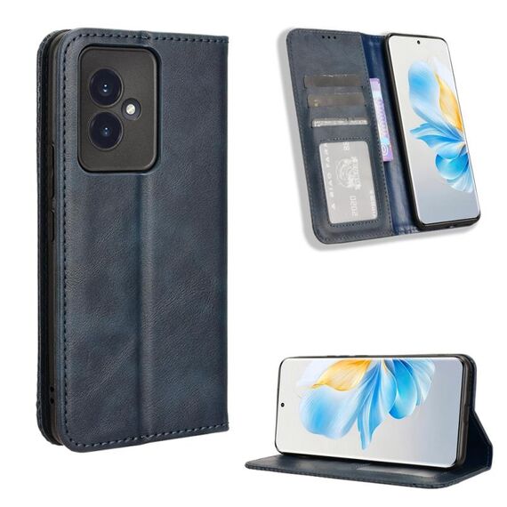 Custodia per telefono in pelle con texture retrò con fibbia magnetica per Honor 100 5G (blu)