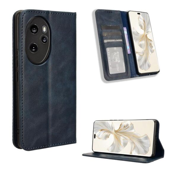Custodia per telefono in pelle con texture retrò con fibbia magnetica per Honor 100 Pro 5G (blu)