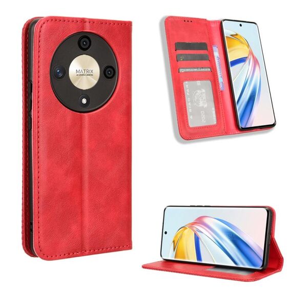 Custodia per telefono in pelle con texture retrò con fibbia magnetica per Honor X9b 5G (rossa)