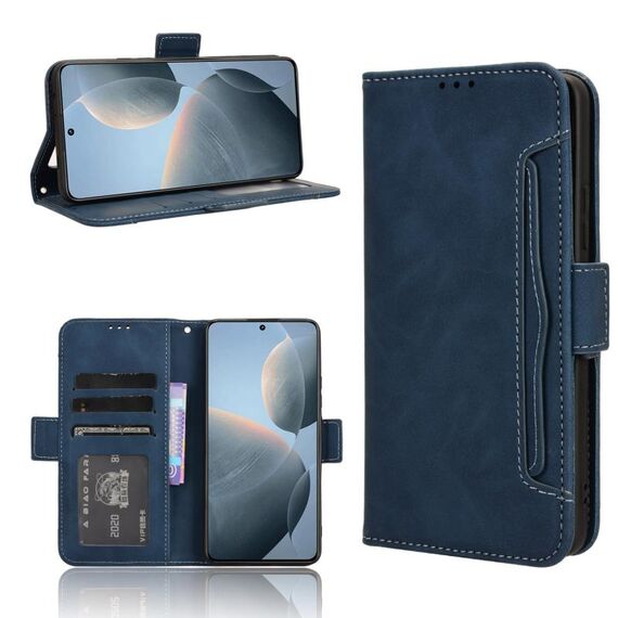 Per Xiaomi Redmi K70 / K70 Pro 5G Custodia per cellulare in pelle con texture di vitello e slot per schede (blu)