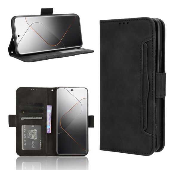 Per Xiaomi 14 Pro Custodia per telefono in pelle con texture di vitello con slot per schede (nero)