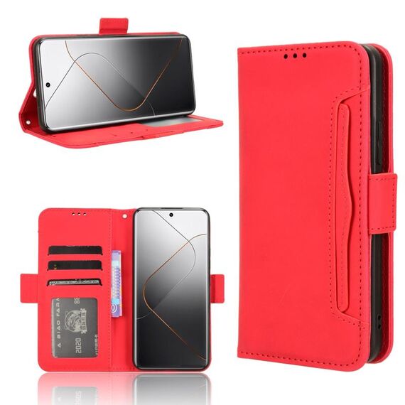 Per Xiaomi 14 Pro Custodia per telefono in pelle con texture di vitello con slot per schede (rosso)