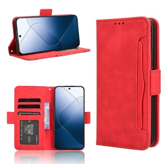 Per Xiaomi 14 Custodia per telefono in pelle con texture di vitello con slot per schede (rosso)