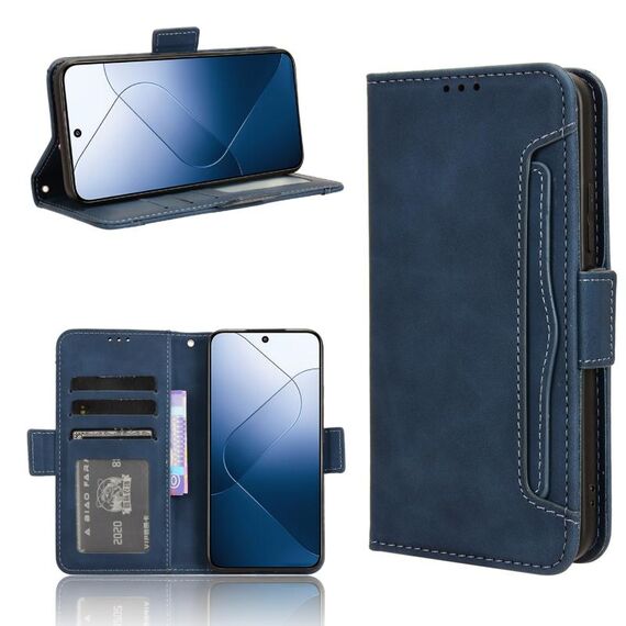 Per Xiaomi 14 Custodia per telefono in pelle con texture di vitello con slot per schede (blu)