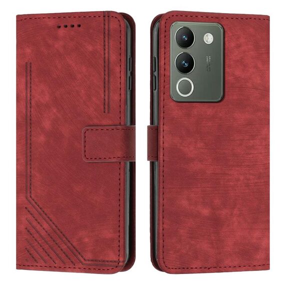 Custodia per telefono in pelle con motivo a strisce per vivo Y200 Skin Feel con cordino (rosso)