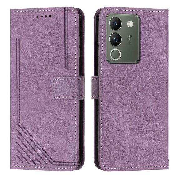 Custodia per telefono in pelle con motivo a strisce per vivo Y200 Skin Feel con cordino (viola)