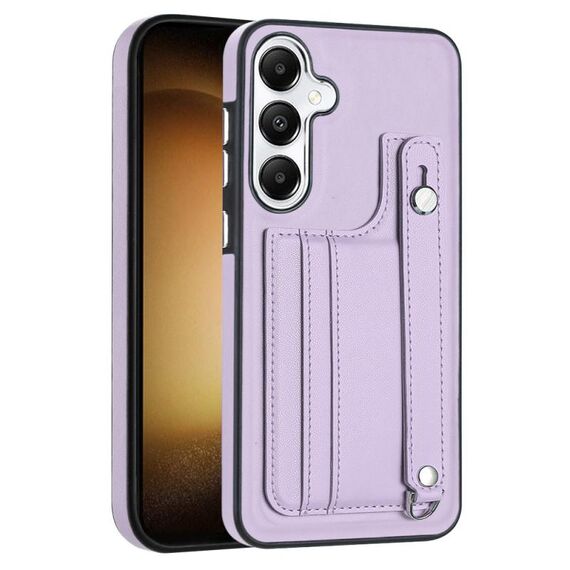 Custodia per telefono in pelle antiurto per Samsung Galaxy S24 5G con cinturino da polso (viola)