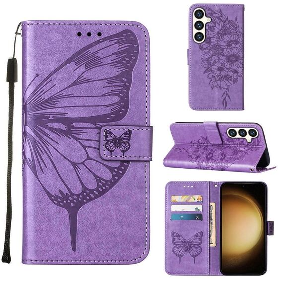 Custodia per telefono in pelle con farfalla goffrata per Samsung Galaxy S24+ 5G (viola)