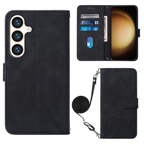 Custodia per cellulare in pelle con custodia a tracolla in rilievo 3D per Samsung Galaxy S24+ 5G (nera)