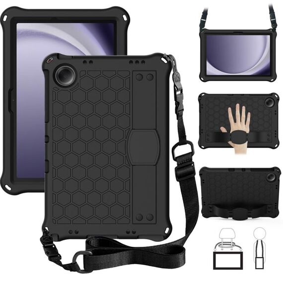 Per Samsung Galaxy Tab A9+ 11 X216B Custodia per tablet PC ibrida EVA a nido d'ape con cinturino (nero + nero)