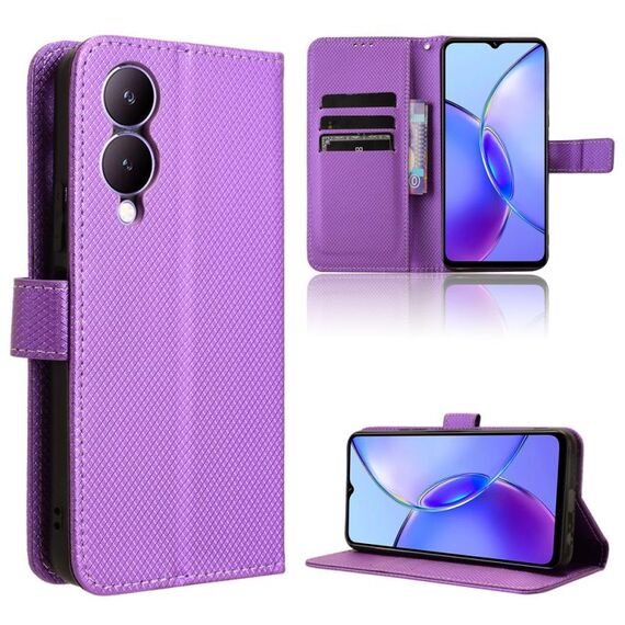 Custodia per cellulare in pelle con texture diamante vivo Y33T 2023 (viola)