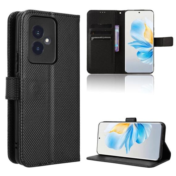 Custodia per telefono in pelle con texture diamante per Honor 100 5G (nera)