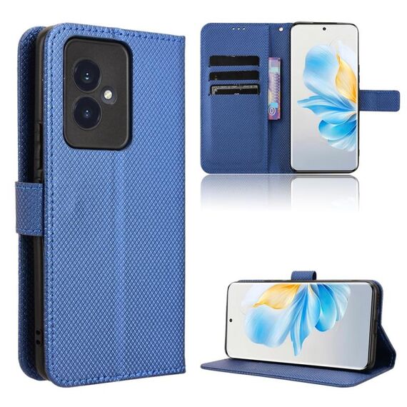 Custodia per telefono in pelle con texture diamante per Honor 100 5G (blu)