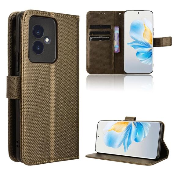 Custodia per telefono in pelle con texture diamante per Honor 100 5G (marrone)