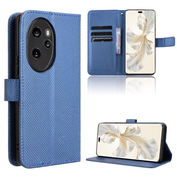 Custodia per telefono in pelle con texture diamante per Honor 100 Pro 5G (blu)