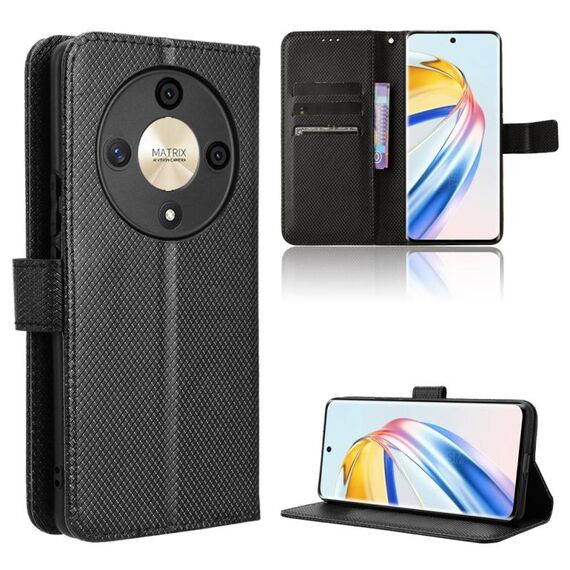 Custodia per cellulare in pelle con texture diamante per Honor X9b 5G (nera)