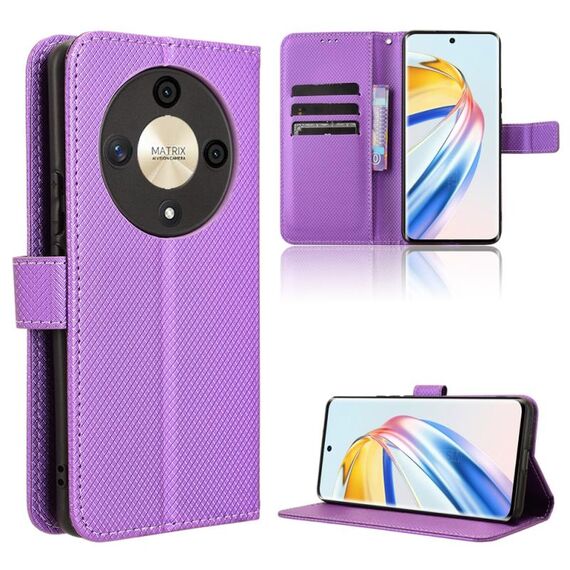 Custodia per telefono in pelle con texture diamante per Honor X9b 5G (viola)