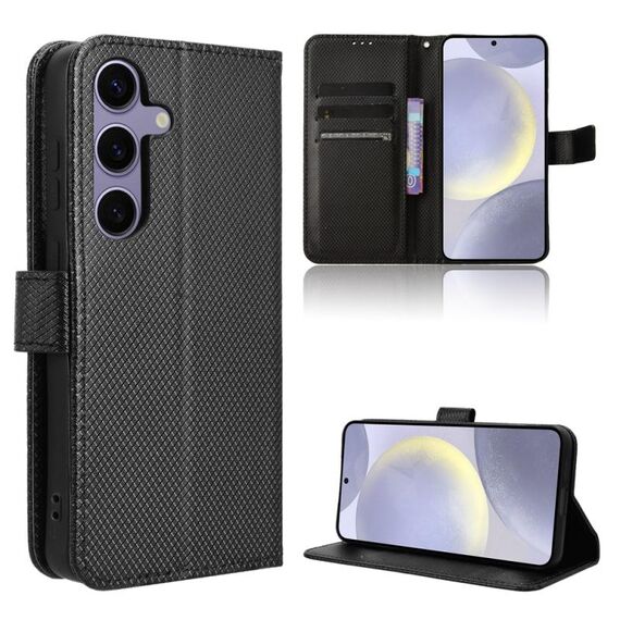 Per Samsung Galaxy S24 5G Custodia in pelle con texture diamante (nera)
