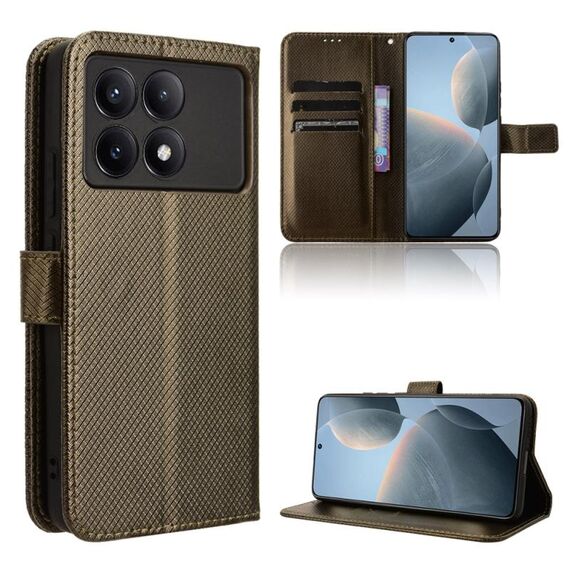 Custodia per telefono in pelle con texture diamante Xiaomi Redmi K70 / K70 Pro (marrone)