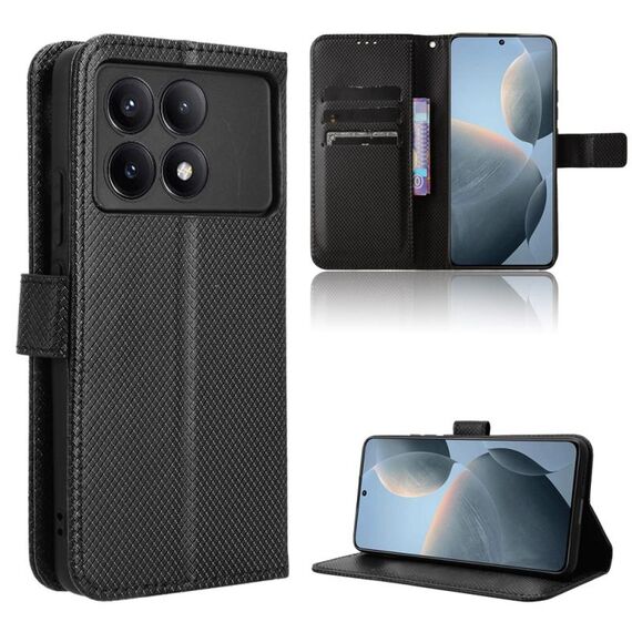 Custodia per telefono in pelle con texture diamante Xiaomi Redmi K70E / Poco X6 Pro (nera)