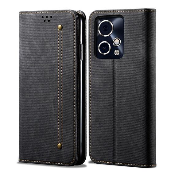 Custodia per telefono in pelle flip con texture denim per Honor 90 GT (nera)