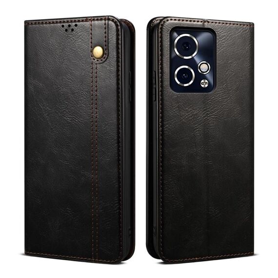 Custodia per telefono in pelle con texture Crazy Horse per cera d'olio per Honor 90 GT (nera)