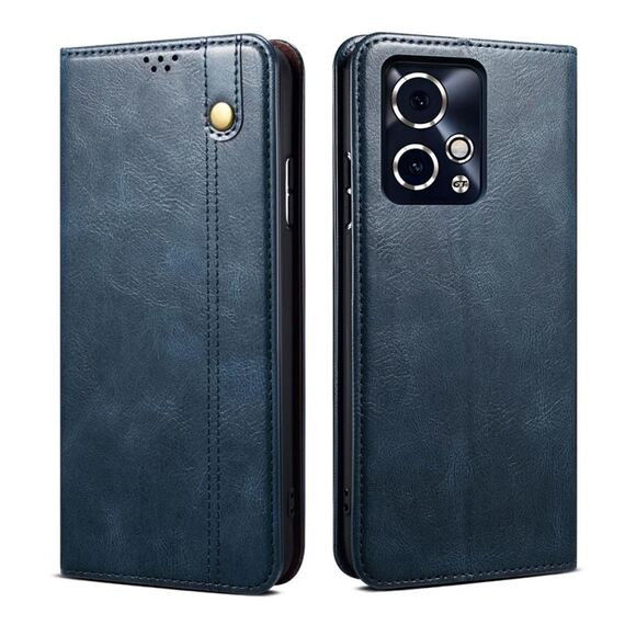 Custodia per telefono in pelle con texture Crazy Horse per cera d'olio per Honor 90 GT (blu)