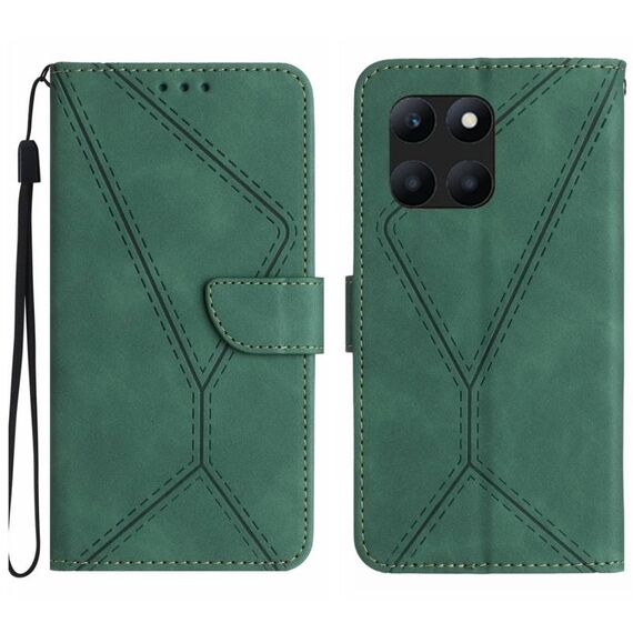 Custodia per telefono in pelle goffrata con cuciture per Honor X8b (verde)