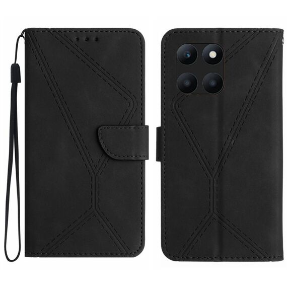 Custodia per telefono in pelle goffrata con cuciture per Honor X8b (nera)