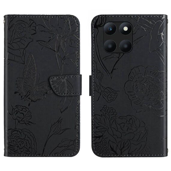 Per Honor X8b HT03 Custodia per cellulare in pelle con vibrazione a farfalla in rilievo Skin Feel (nera)