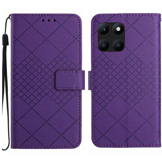 Custodia per telefono in pelle con trama a griglia rombica per Honor X8b (viola)