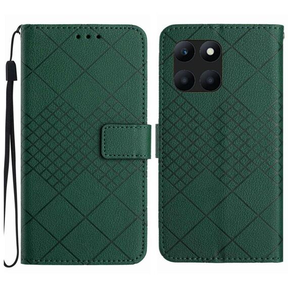 Custodia per telefono in pelle con texture a griglia rombica per Honor X8b (verde)