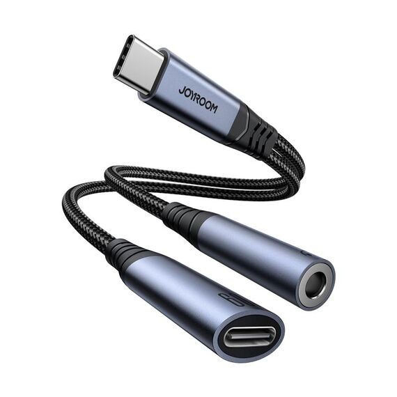 JOYROOM SY-C02 Cavo adattatore audio USB-C/Tipo-C da 3,5 mm+USB-C/Tipo-C 2 in 1 (Nero)
