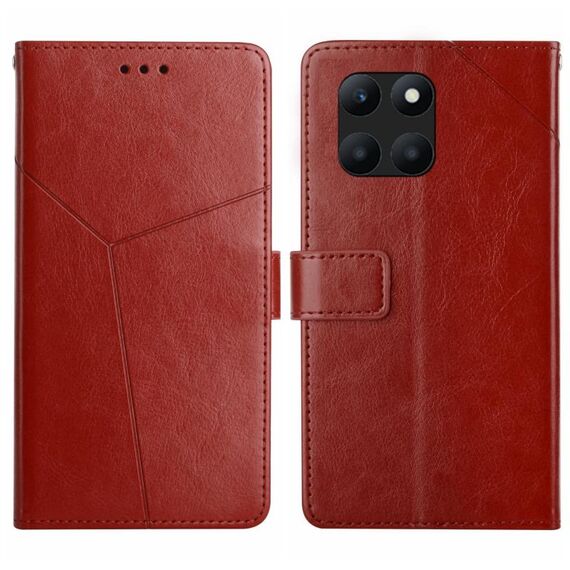 Custodia per cellulare in pelle con motivo a forma di Y per Honor X8b (marrone)