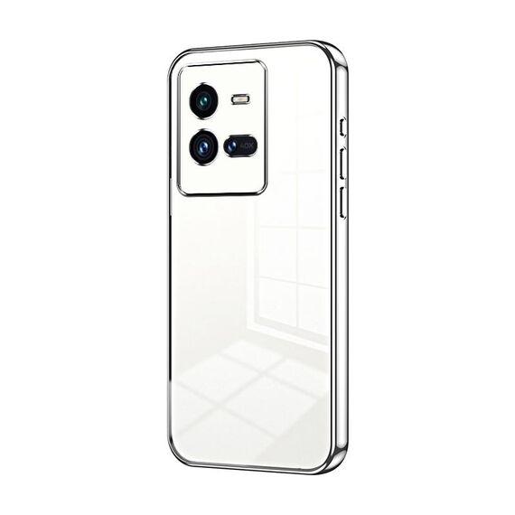 Per vivo iQOO 10 Pro Custodia per telefono con foro sottile con placcatura trasparente (Argento)