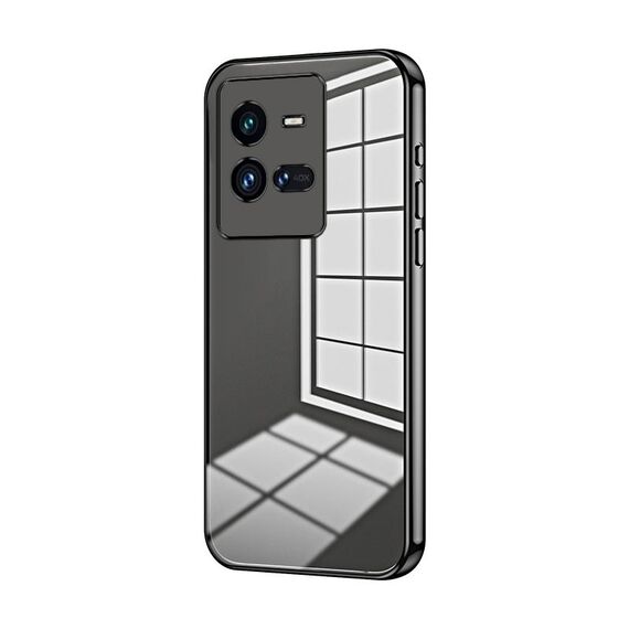 Per vivo iQOO 10 Pro Custodia per telefono con foro sottile con placcatura trasparente (nera)