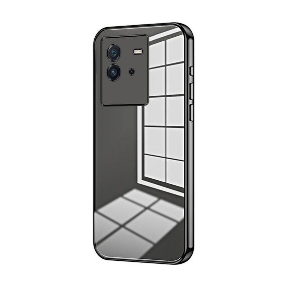 Per vivo iQOO Neo6 Custodia per telefono con foro sottile con placcatura trasparente (nera)