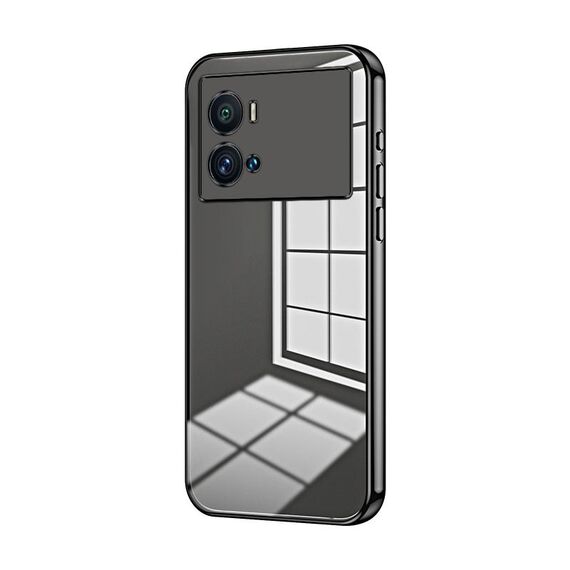 Per vivo iQOO 9 Pro Custodia per telefono con foro sottile con placcatura trasparente (nera)