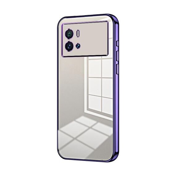 Per vivo iQOO 9 Custodia per telefono con foro sottile con placcatura trasparente (viola)