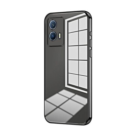 Per vivo iQOO U5 Custodia per telefono con foro sottile con placcatura trasparente (nera)