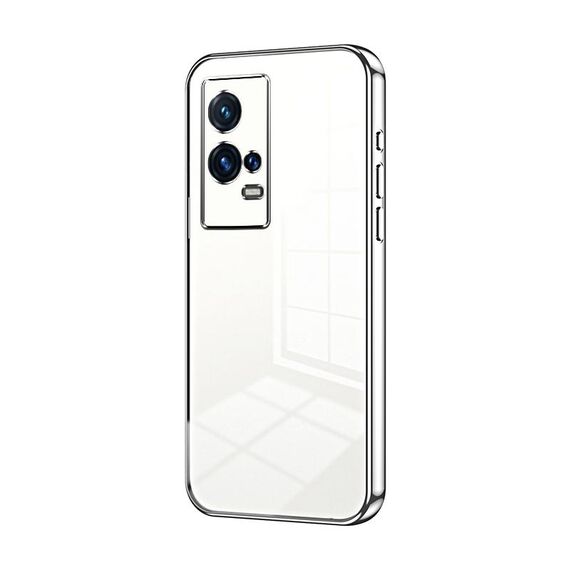 Per vivo iQOO 8 Pro Custodia per telefono con foro sottile con placcatura trasparente (Argento)