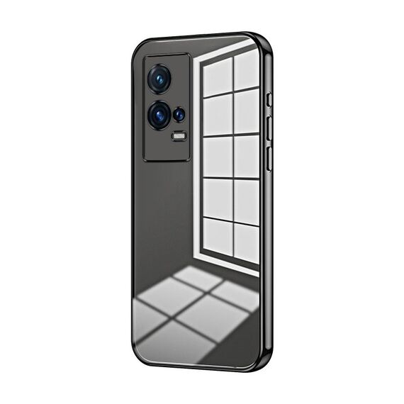 Per vivo iQOO 8 Pro Custodia per telefono con foro sottile con placcatura trasparente (nera)