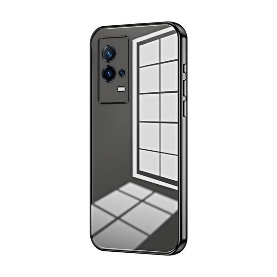 Per vivo iQOO 8 Custodia per telefono con foro sottile con placcatura trasparente (nera)