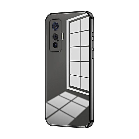 Per vivo iQOO 5 Pro Custodia per telefono con foro sottile con placcatura trasparente (nera)