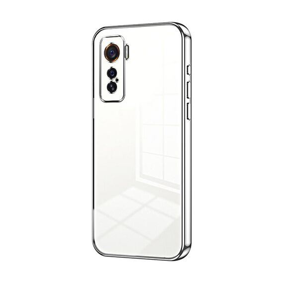 Per vivo iQOO 5 Custodia per telefono con foro sottile con placcatura trasparente (Argento)