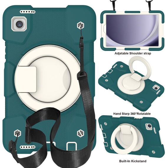 Per Samsung Galaxy Tab A9 8.7 2023 Custodia tablet PC ibrida in silicone con tracolla (verde nerastro)