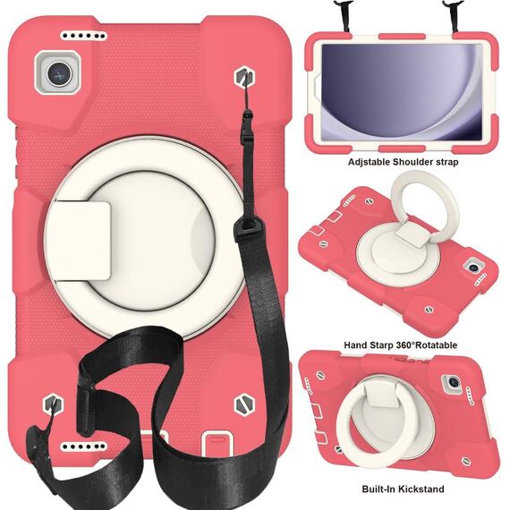 Custodia per tablet PC ibrida in silicone per Samsung Galaxy Tab A9 8.7 2023 con tracolla (rosso begonia)